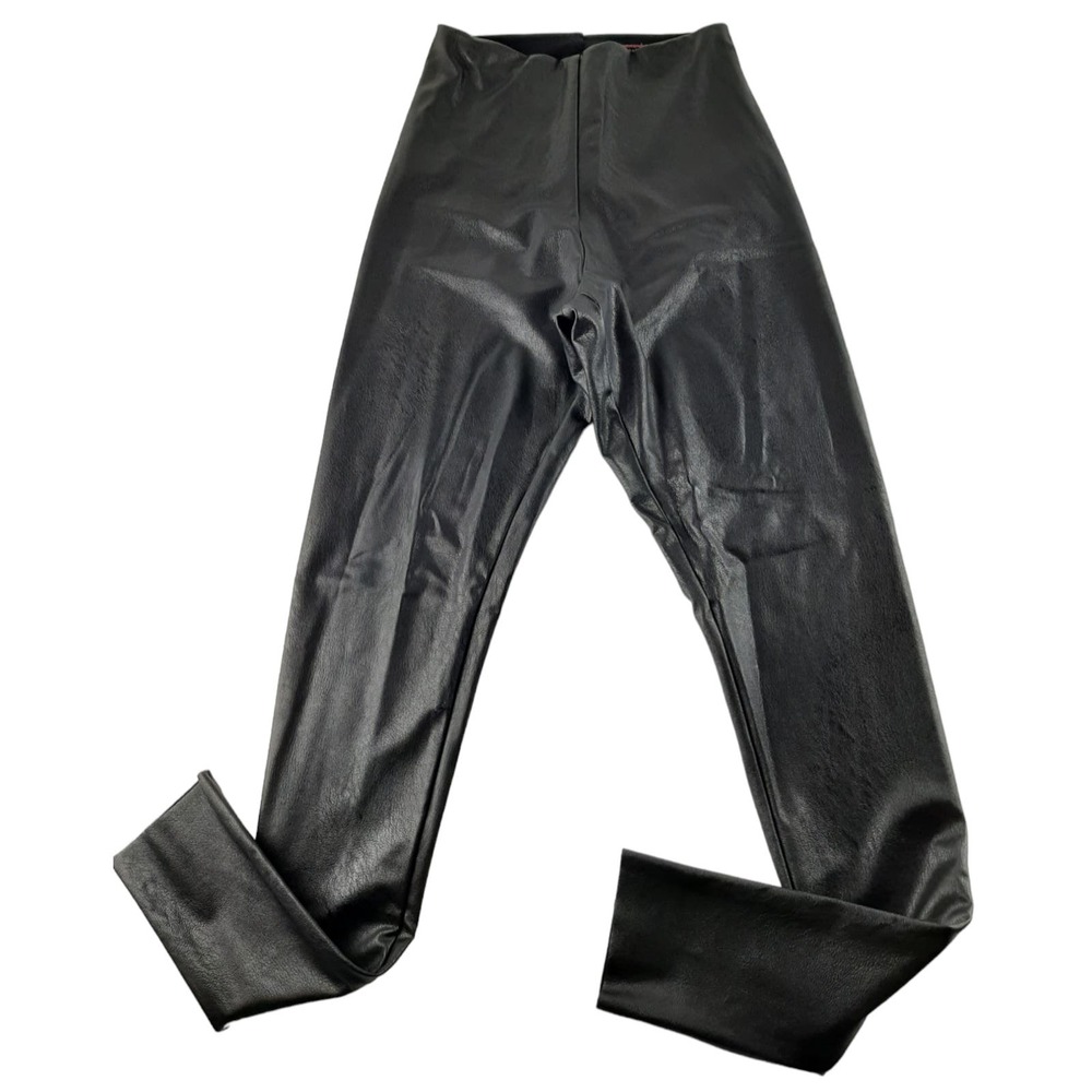 Commando Control Black Faux Leather High Waist Leggings Raw Hem Slimming L